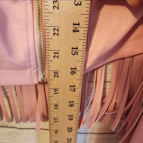 Sugar Thrillz Y2K Pastel Pink Fringe Faux Leather Jacket Size Small Excellent - Picture 8 of 9